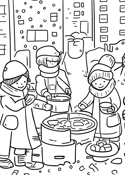 25 Free South African Winter Colouring Pages for Kids - Community donations of soup and clothing