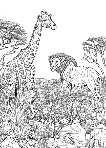 25 Free South African Winter Colouring Pages for Kids lion and giraffe