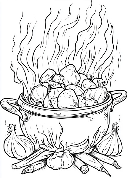 25 Free South African Winter Colouring Pages for Kids - Potjie cooking over an open fire
