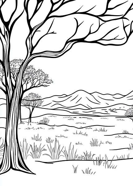 25 Free South African Winter Colouring Pages for Kids - Karoo landscape