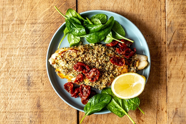 Air-fried fish with sundried tomato filling