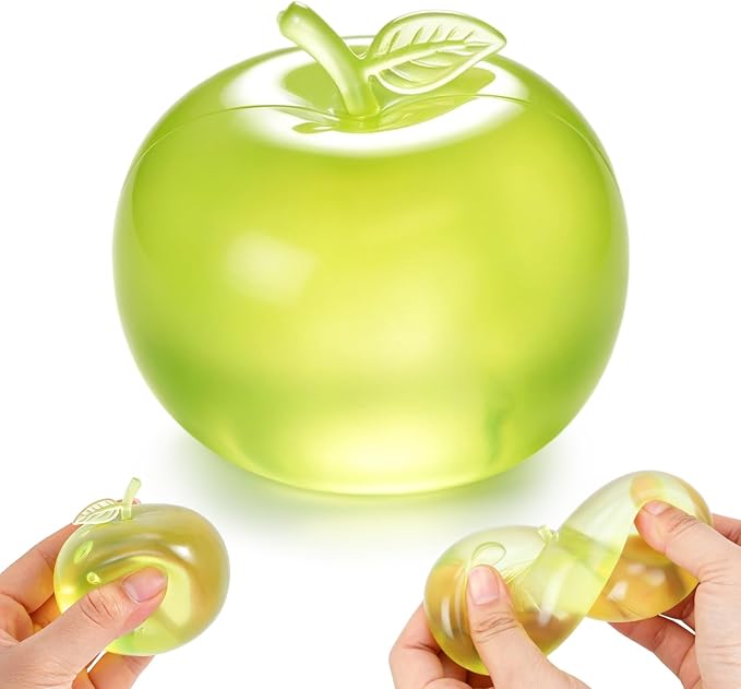 Apple Squishy, Slushy Apple Squishy, Green Fruit Squishys, Soft Flexible Apple Squishy Toy for Anxiety Relief, Fruit Stress Ball Novelty Gift