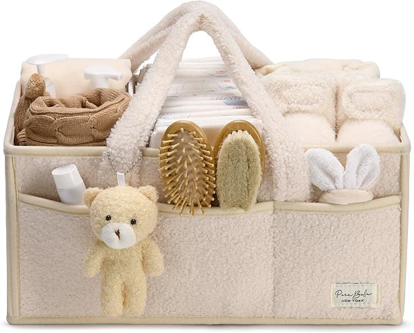 Baby Diaper Caddy Organizer with Handle, Boy & Girl Shower Gift Basket, Portable Diaper Storage Basket Bin for Wipes, Newborn Baby Essentials Registry Search Must Haves, Car Caddy Organizer