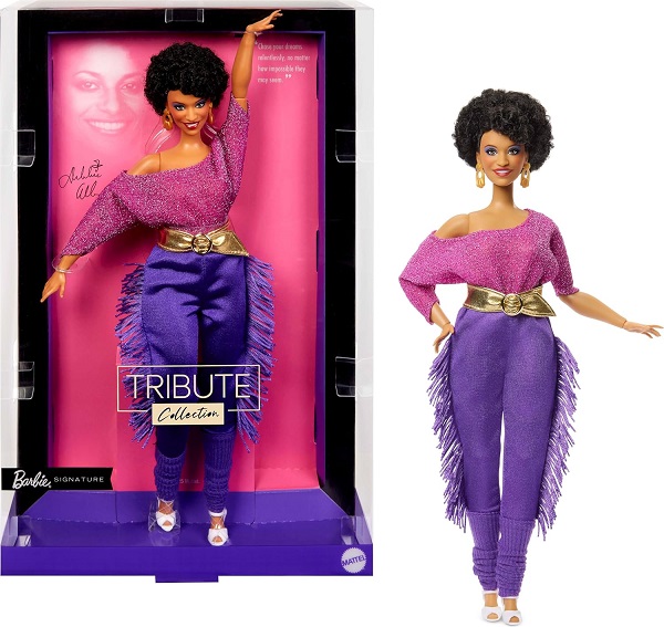 Barbie Signature Doll, Debbie Allen Tribute Collection Posable Doll with Off-Shoulder Top, Gold Belt, and Purple Fringe Pants with Leg Warmers