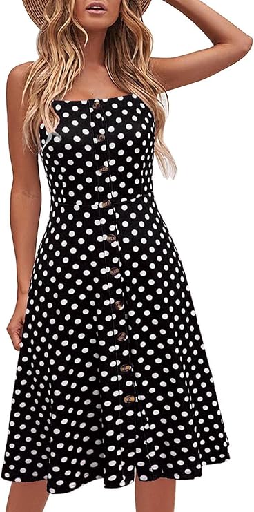 Berydress Women's Casual Beach Summer Dresses 2025 Solid Cotton Flattering A-Line Spaghetti Strap Button Down Midi Sundress