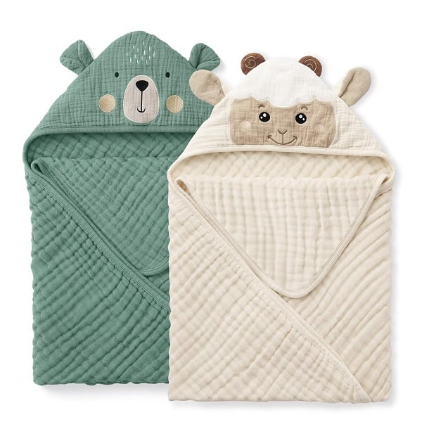The Cutest Baby Hooded Towels on Amazon Right Now 14 Blissful Diary Muslin Baby Hooded Towel 2 Pack, Soft & Absorbent Bath Towel for Infant, Toddler, Unisex, Baby Gift, Newborn Essentials, Bear & Lamb