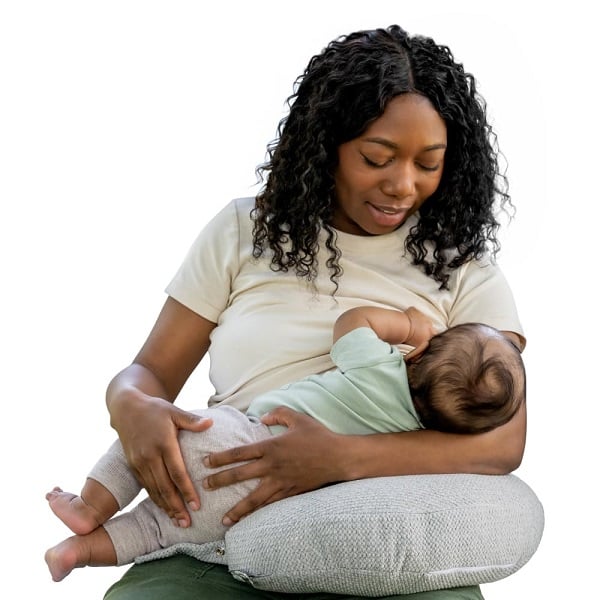 Boppy Anywhere Travel Nursing Pillow - Compact, Ergonomic Bottle & Breastfeeding Pillow with Snap & Loop Hanging Closure and Firm Hypoallergenic Fill, Baby Safety Alliance Verified