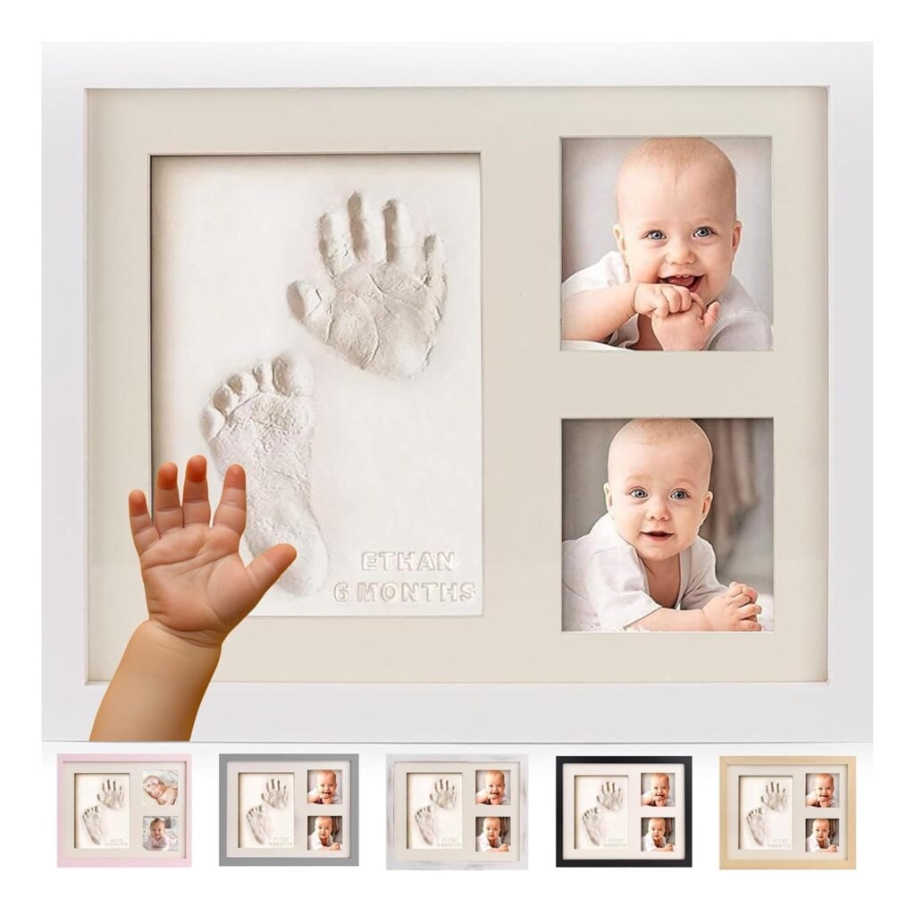 Bubzi Co Baby Hand & Footprint Kit, Clay Handprint Keepsake Frame, Newborn Nursery Picture Frames, Hand Print Mold Kit, Personalized New Mom Gifts for Baby Shower & Registry 