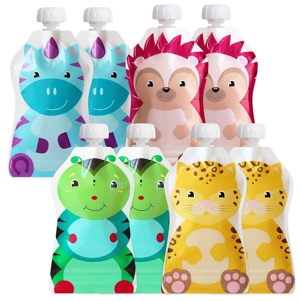 ChooMee Reusable Baby Food Pouches | BPA Free | Refillable Toddler Squeeze Pouches for Homemade Purees, Applesauce & Yogurt | Double Zipper, Easy Fill & Wide Bottom | 8CT, 5oz SnakPack FreshSquad