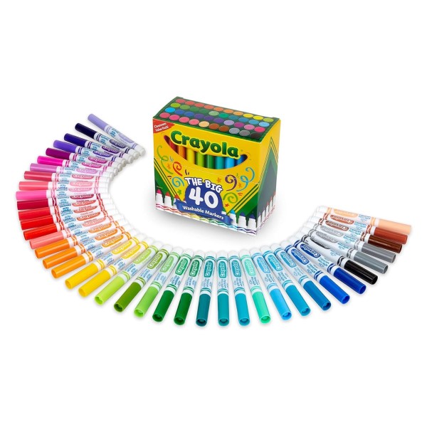 Crayola Ultra Clean Washable Markers (40ct), Teacher School Supplies for Kids, Broad Line Colored Markers, Coloring Book & Art Marker Set, Ages 3+