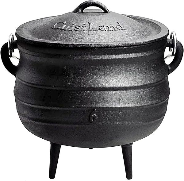 Cuisiland 14QT Cast Iron Potjie Cauldron Pot with Lid & 3 Legs – Pre-Seasoned South African-Style Campfire Pot for Outdoor Cooking, Soups, Stews & Braising – Heavy-Duty Cast Iron Dutch Oven