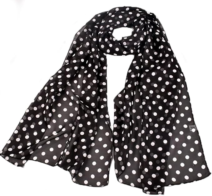 FGSS Women-Fashion-Scarves Polka-Dot-Scarf - Lightweight-Soft-Long-Headband Classic-Chiffon-Wrap-Shawl Black White Sheer
