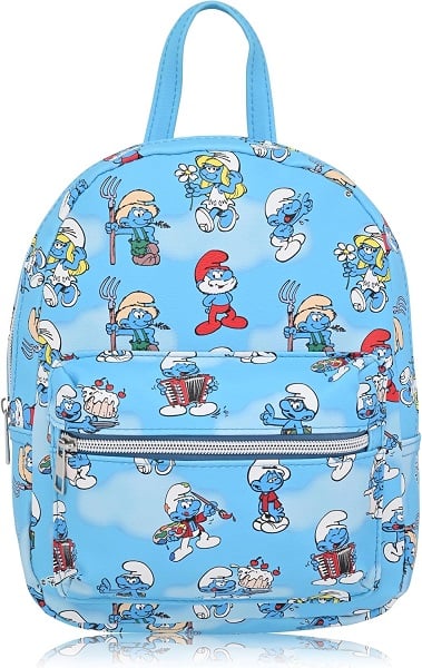 Fast Forward Smurfs Backpack for Women, Men, Boys, Girls, Unisex | Cute PU Leather 10" Smurfs Mini Backpack Purse Shoulder Purse | Smurfs Bag and Smurfs Accessories