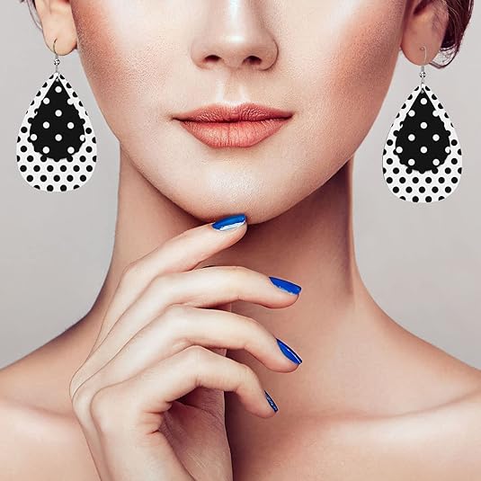 Faux Leather Earrings Teardrop Dangle Earrings PU Leaf Earring Lightweight For Women