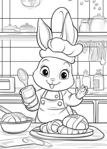 Easter bunny cooking - Free Easter Colouring Pages for Kids (24)
