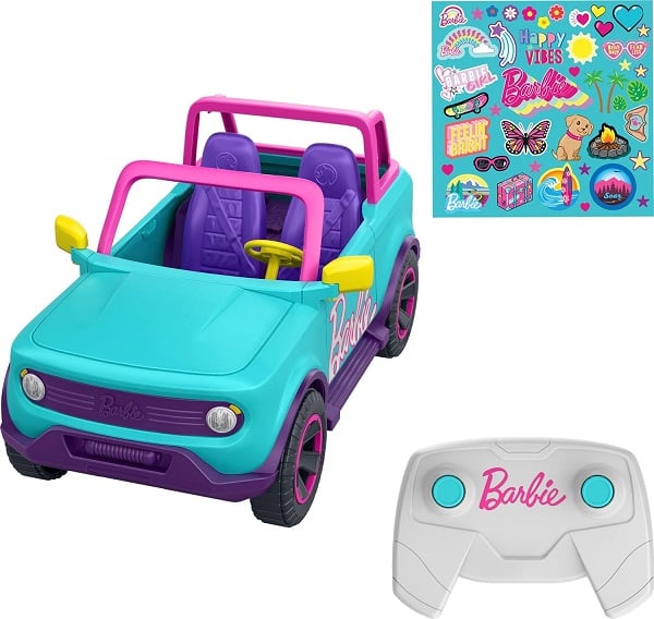 Hot Wheels Barbie RC SUV & Stickers, Can Hold & Store 2 Barbie Dolls & Accessories