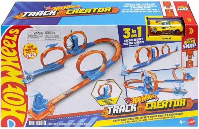 Hot Wheels Toy Car Track Set, Triple Loop Pack & 1:64 Scale Vehicle, Track-Building Components with 3 Loops, Speed Snap Tracks & Adapters