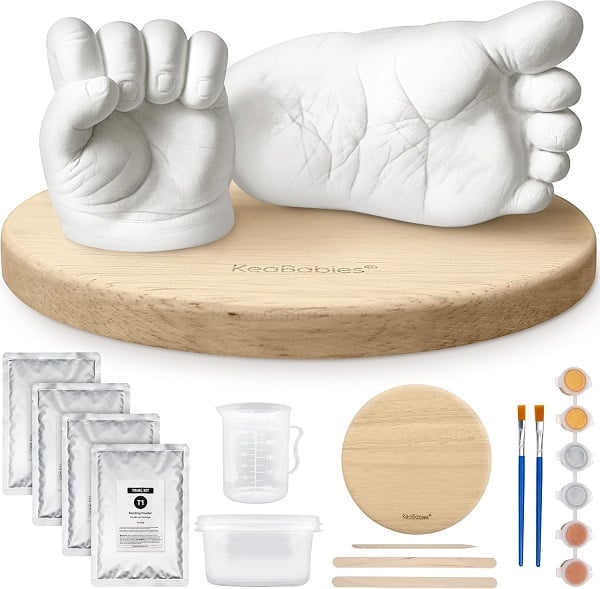 KeaBabies Baby Casting Kit Hands and Feet Mold - 3D Newborn Hand Casting Kit & Stylish Wood Base, Easy DIY Infant Foot Molds 0-9 Months, First Christmas & Baby Keepsake Shower Gifts (Round, Ash Wood)