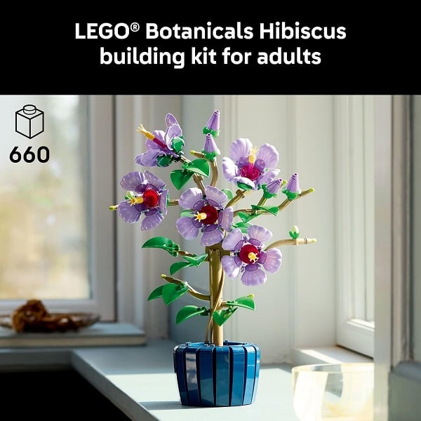 LEGO Botanicals Hibiscus Flower Building Set - Artificial Plant & Flower Building Blocks for Women & Men, Ages 18+ - Home, Office Decor Gift Idea - 10372