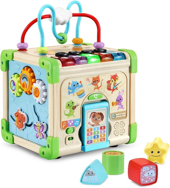 LeapFrog Touch and Learn Electronic Musical Light-Up Wooden Activity Cube Toy, Animal Themed, Ages 1 and Up 