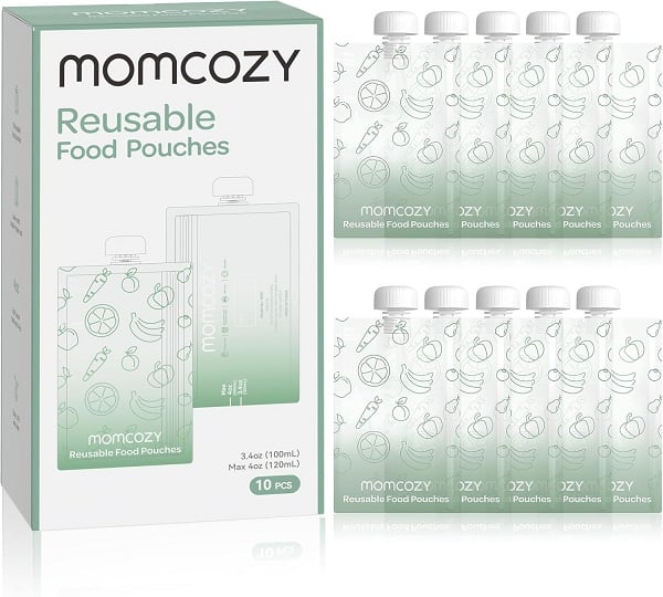 Momcozy Reusable Baby Food Pouches for Toddlers,BPA Free Plastic,Food Safe,Freezer Safe,Refillable for Applesauce Yogurt & Puree Squeeze Pouch,10 packs,3.4-4oz