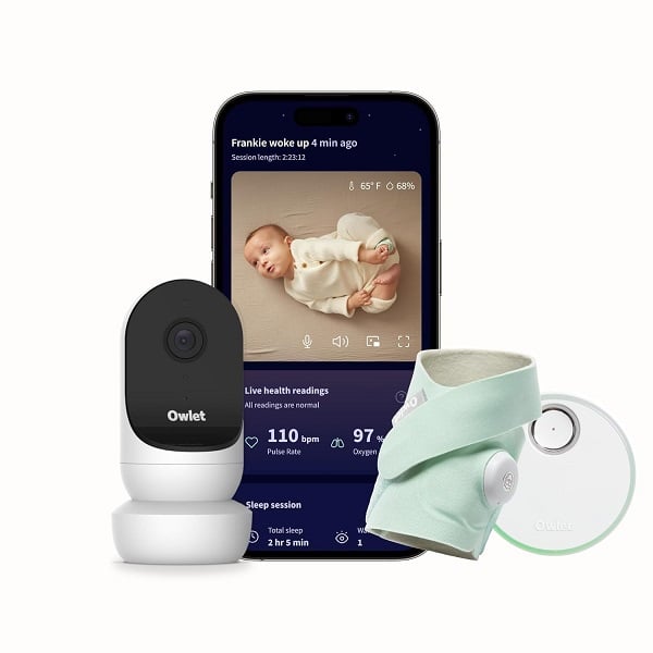 Owlet Dream Duo (Gen 2) Smart Baby Monitor Bundle – HD Video Camera + Wearable Sock Tracks Baby’s Oxygen, Heart Rate & Sleep