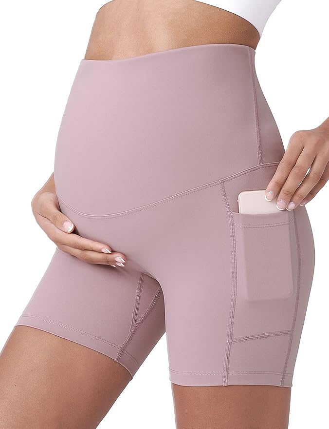 POSHDIVAH Women's Maternity Yoga Shorts Over The Belly Bump Summer Workout Running Active Short Pants with Pockets