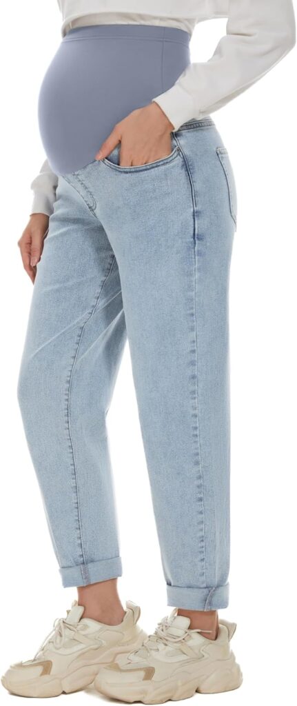 POSHGLAM Women's Maternity Jeans Over Belly Comfy Stretch Boyfriend Jeans Loose Pregnancy Pants