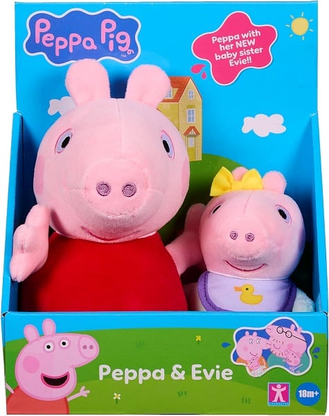 Peppa Pig 2-Pack Plsuhies - Peppa with Baby Sister Evie - Stuffed Animal Pre-School Toys