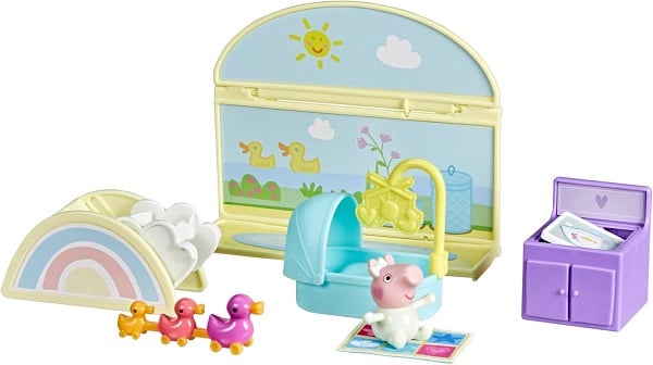 Peppa Pig Evie's Nursery Set with 1 Figure and 7 Accessories, Works with Peppa's Big Family House Playset, Preschool Toys for Girls and Boys 3+