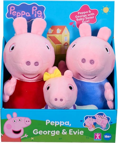 Peppa Pig Plush 3 Piece Set - Peppa, George & Baby Evie - Super Soft Classic Plush Toy 18 Months +