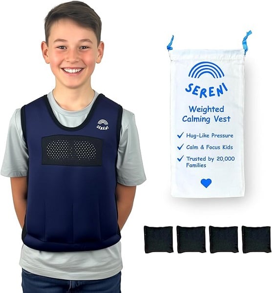 Sereni Weighted Calming Vest for Kids,Therapy Compression Vest w/Adjustable Weights, Sensory Vest for Emotional Regulation