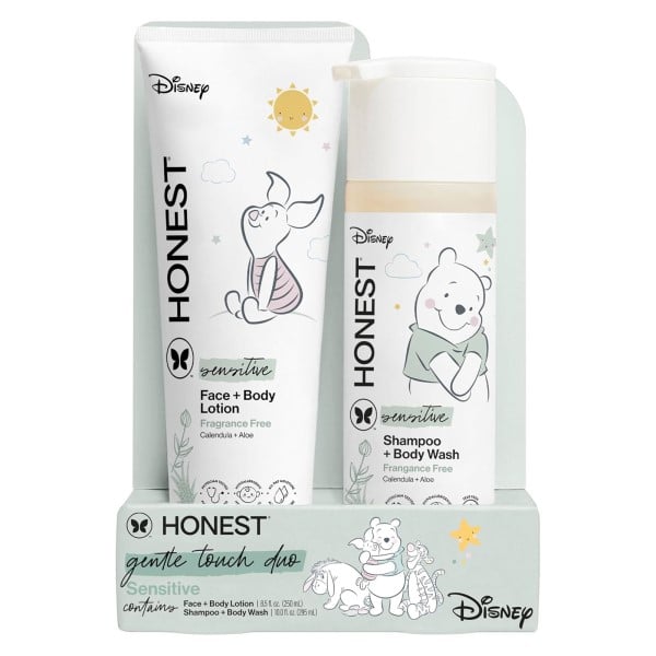 The Honest Company 2-in-1 Cleansing Shampoo and Body Wash, Face Lotion Bundle, Disney Design, Gentle for Baby, Dermatologist Tested, Sensitive Fragrance-Free, 18.5 fl oz