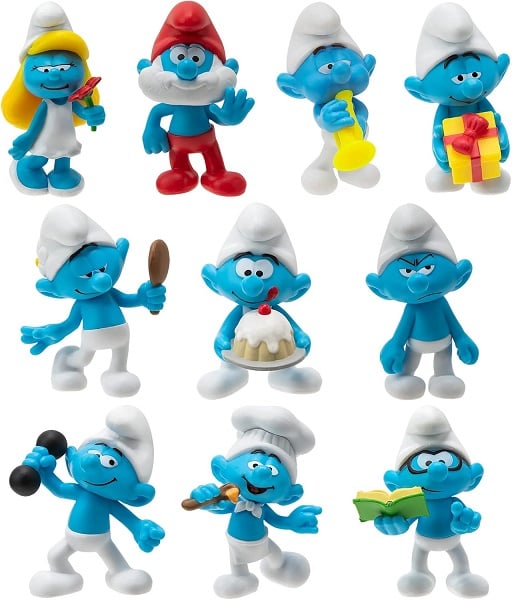 The Smurfs 40TH Anniversary Classic Figure 10 Pack - Features 2-Inch Smurfette, Grouchy, Greedy, Papa Smurf, Brainy, Hefty, Vanity, Harmony, Jokey, Chef - Authentic Details
