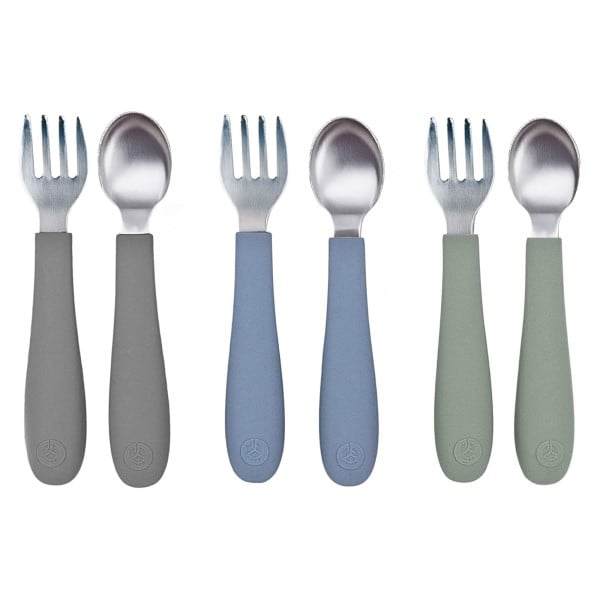WeeSprout Toddler Utensils, 3 Forks & 3 Spoons, 18/8 Stainless Steel & Food Grade Silicone, Thick Easy-Grip Handles, Perfect Length For New Self Feeders, Gentle On Gums & Teeth, Dishwasher Safe