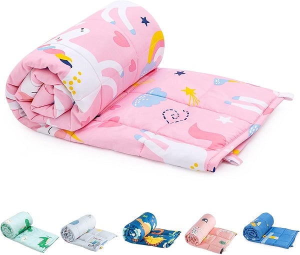 Weighted Blanket | 100% Cotton & Premium Glass Beads | 36"x 48" 5lbs | Washable Breathable Heavy Cooling Blanket for Hot & Cold| Pink Unicorn