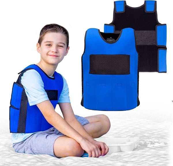 Weighted Vest for Kids Sensory Compression Vest Deep Pressure Comfort (Blue)