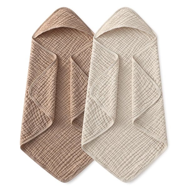 The Cutest Baby Hooded Towels on Amazon Right Now 11 Yoofoss Hooded Baby Towels for Newborn 2 Pack 100% Muslin Organic Cotton Baby Bath Towel with Hood for Babies, Infant, Toddler and Kids, 32x32Inch, Soft and Absorbent Newborn Essential, Beige&Coffee