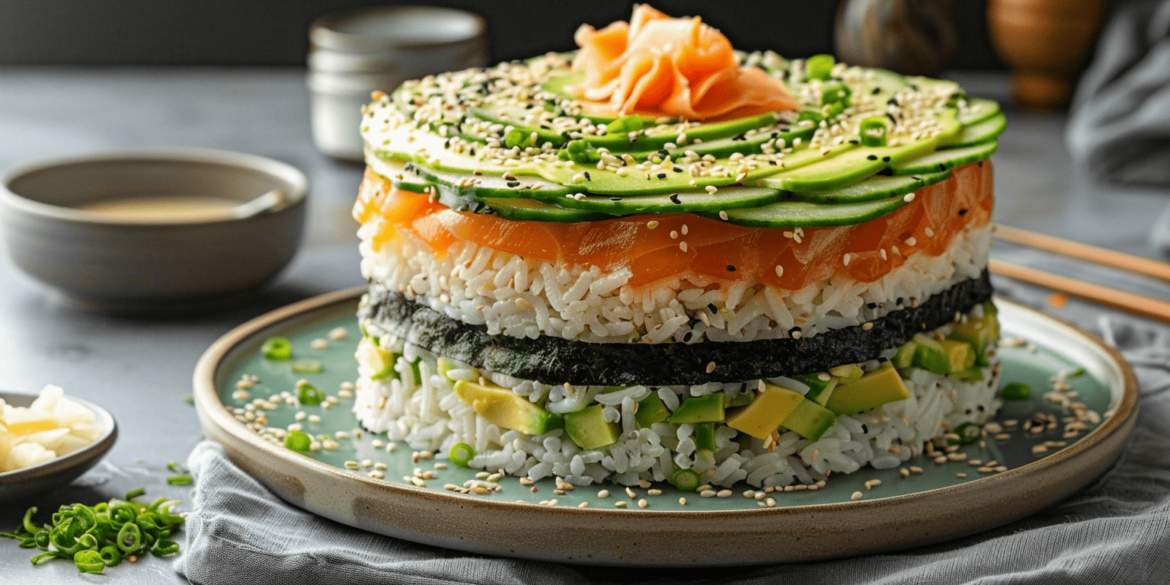 Avocado sushi cake