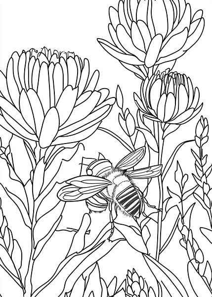 bees_on_fynbos_flowers_simple_nature-themed_colouring_book