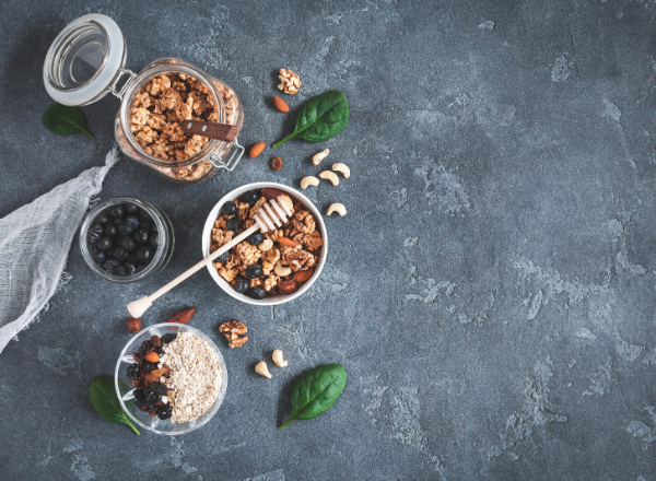 healthy food museli fruit oats on counter top - BabyYumYum